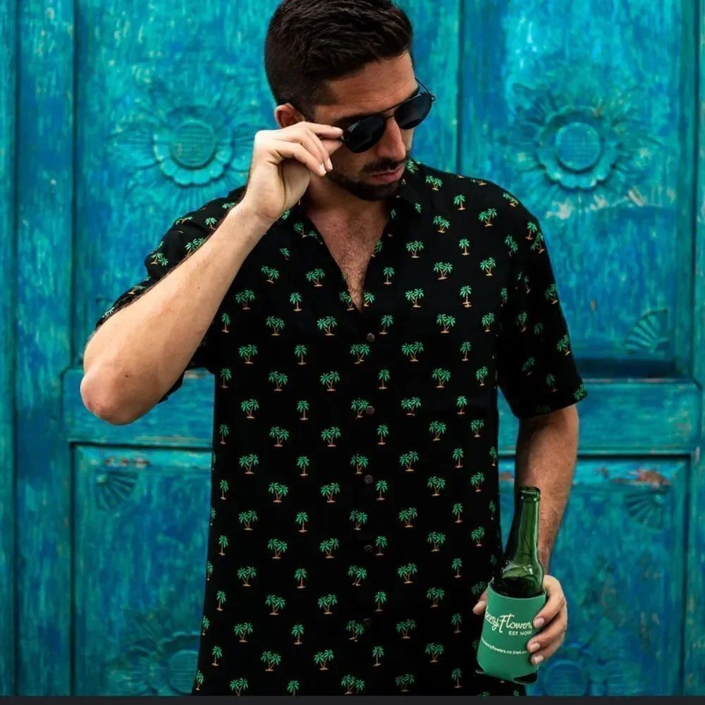 Kenny Flowers Limited Edition Palm Tree Print Short Sleeve Button Down Size XXL